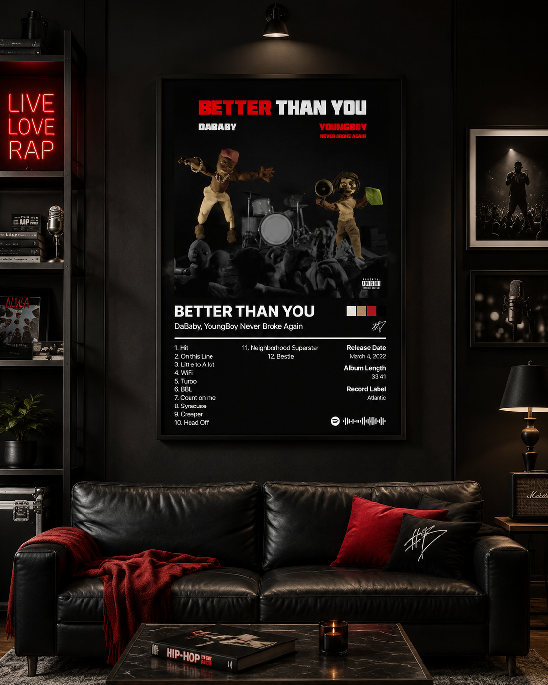 DaBaby YoungBoy Better Than You Tracklist Poster | Unframed Bedroom Wall Art