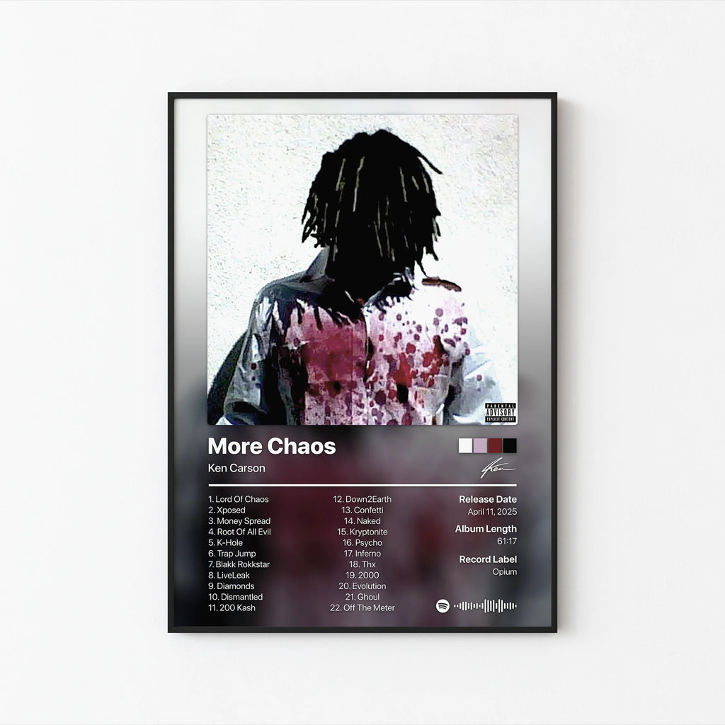 Ken Carson More Chaos Tracklist  | Unframed Bedroom Wall Art album cover poster print wall art decor