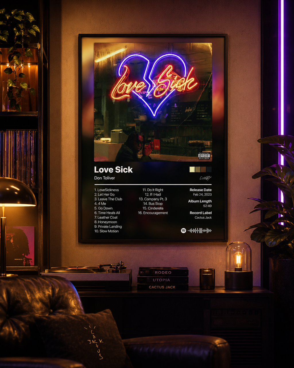 Don Toliver Love Sick Tracklist  | Unframed Bedroom Wall Art album cover poster print wall art decor