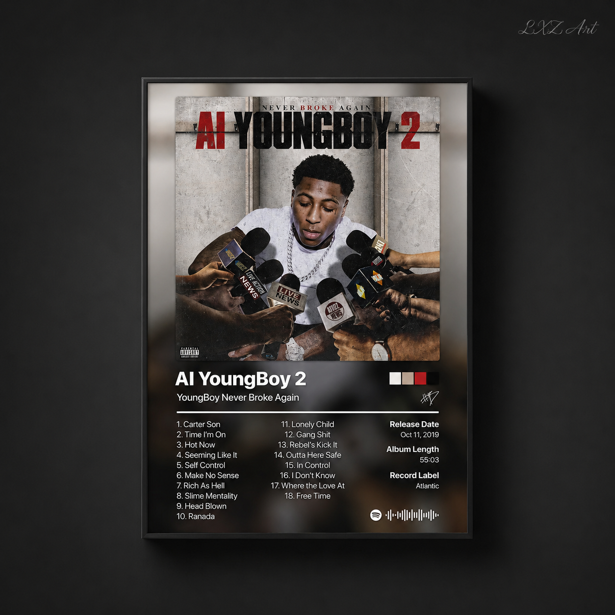 YoungBoy Never Broke Again AI YoungBoy 2 Tracklist Poster | Unframed Bedroom Wall Art