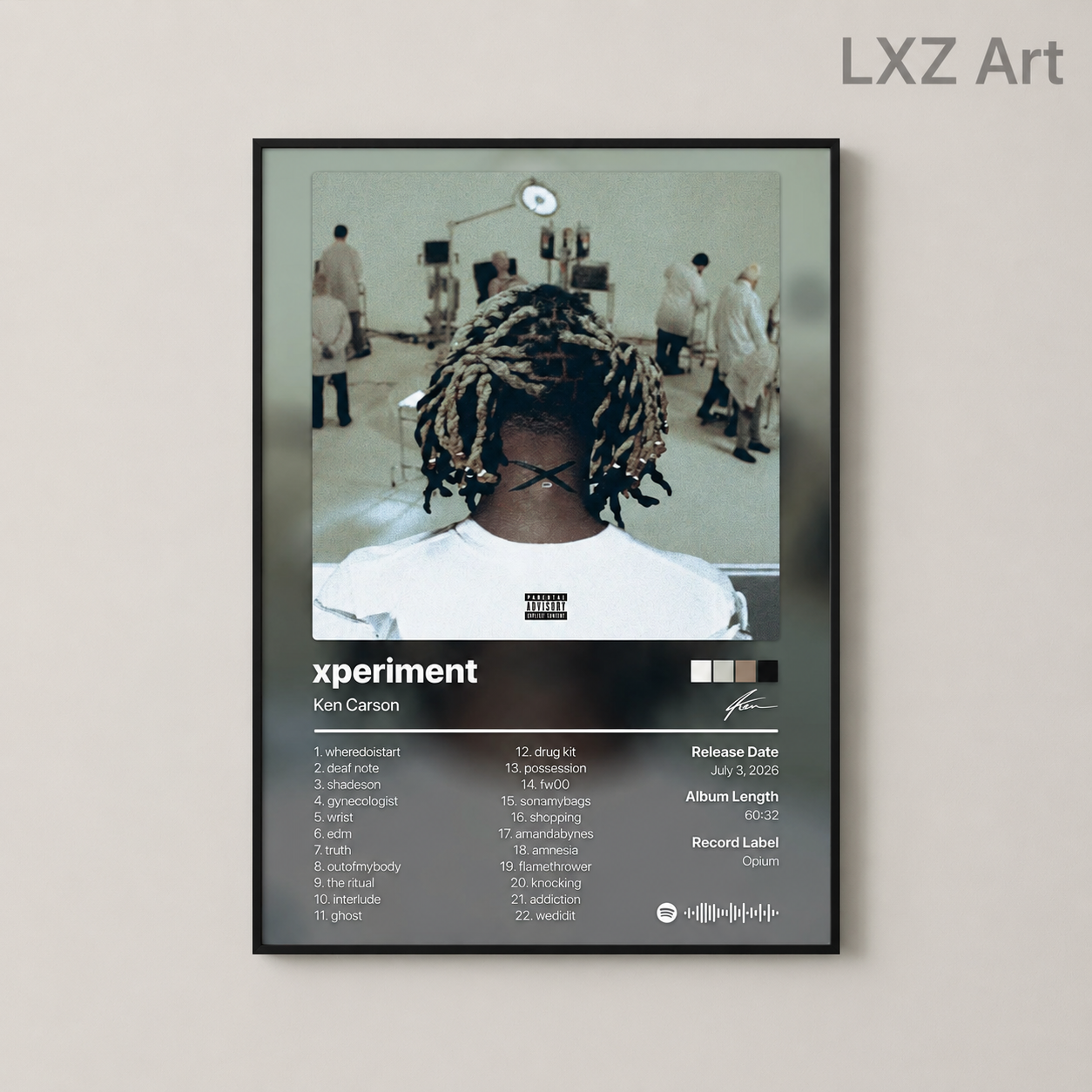 Ken Carson xperiment Tracklist Poster | Unframed Bedroom Wall Art