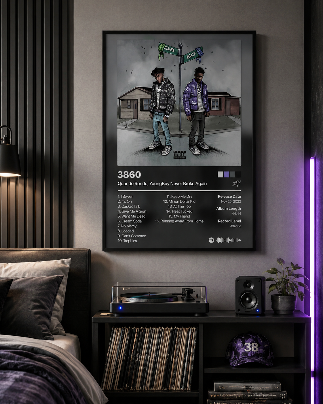 Quando Rondo & YoungBoy Never Broke Again 3860 Tracklist | Unframed Bedroom album cover poster print wall art decor