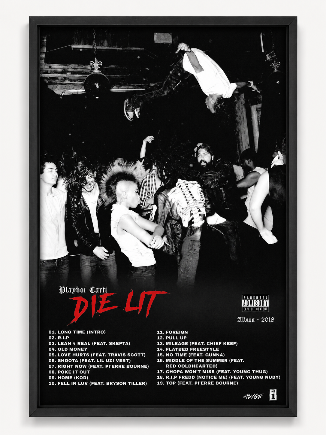Постер с трек-листом Playboi Carti Die Lit | Настенный декор для спальни без рамки