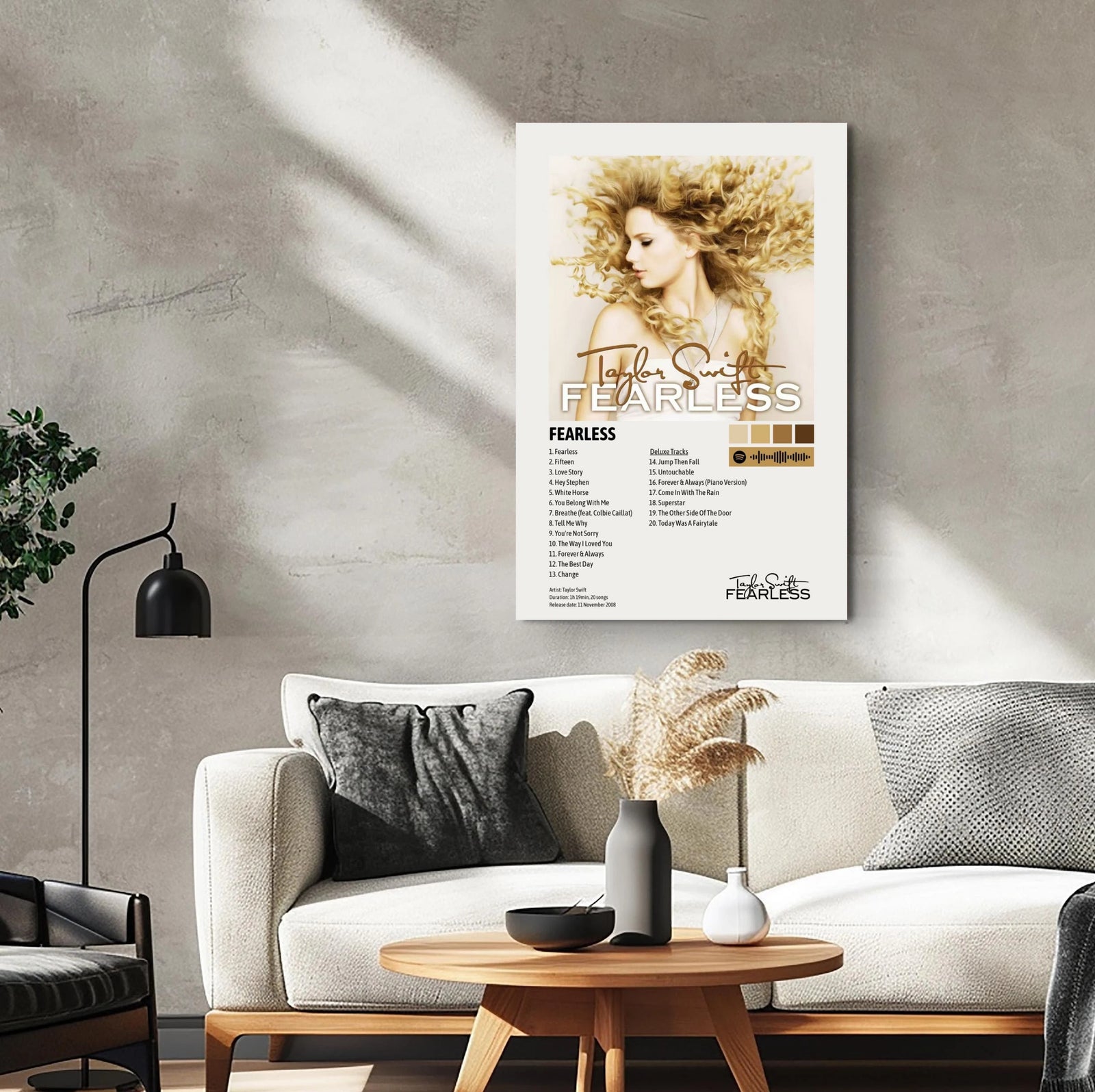 Taylor Swift Fearless (Taylors Version)  | Neutral Tone Tracklist Art Print | Country Pop Era Wall Decor album cover poster print wall art decor