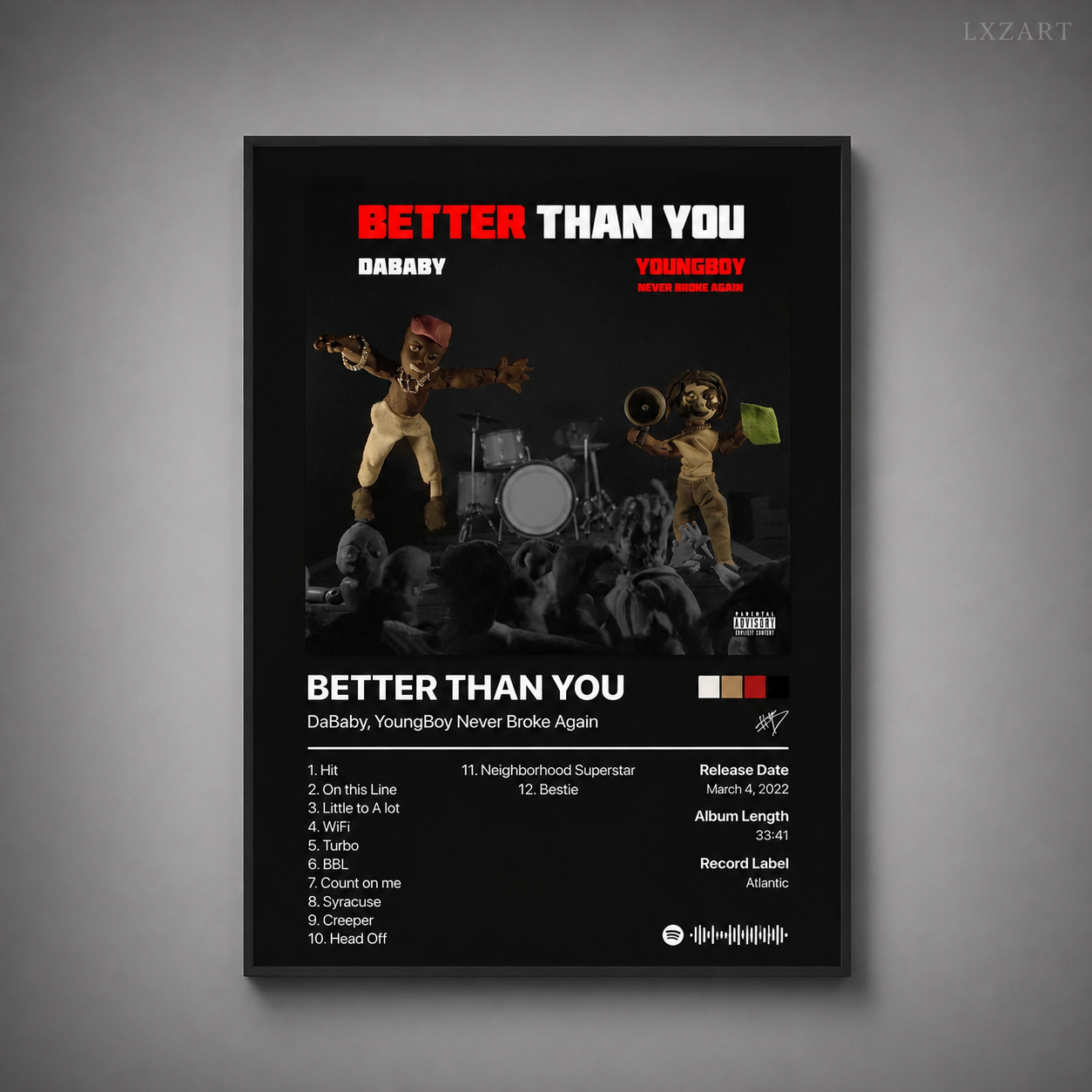 DaBaby YoungBoy Better Than You Tracklist Poster | Unframed Bedroom Wall Art