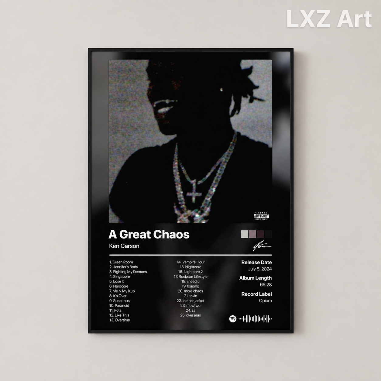 Ken Carson A Great Chaos Tracklist Poster | Unframed Bedroom Wall Art