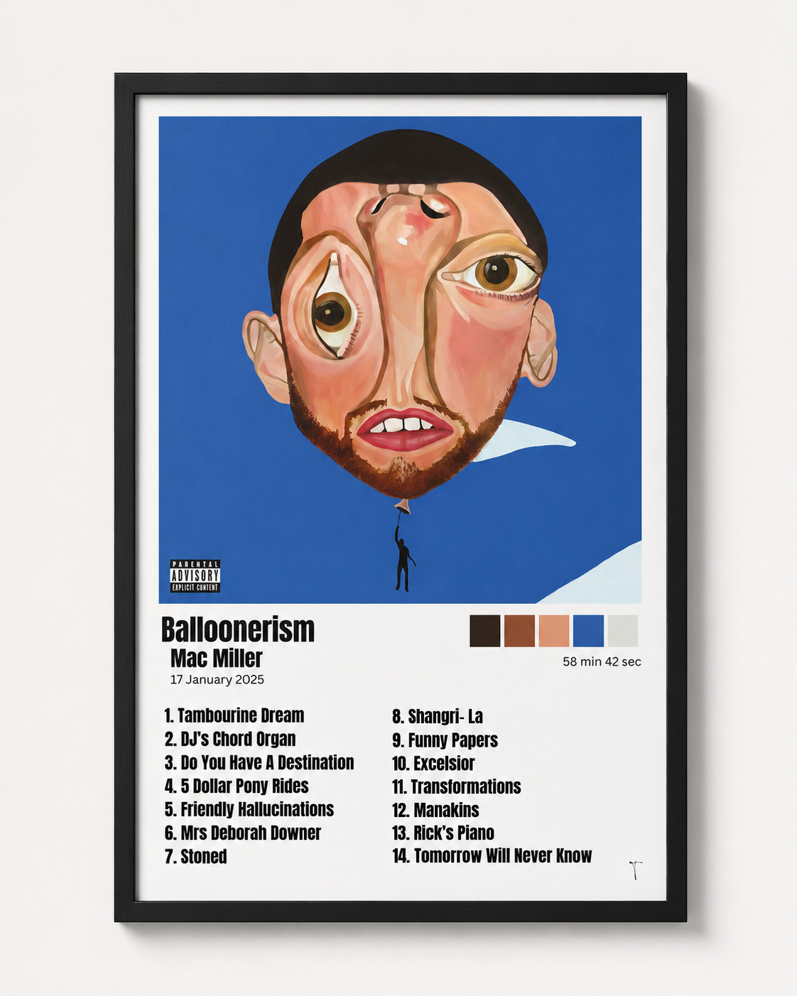 Mac Miller Balloonerism Tracklist | Unframed Bedroom album cover poster print wall art decor