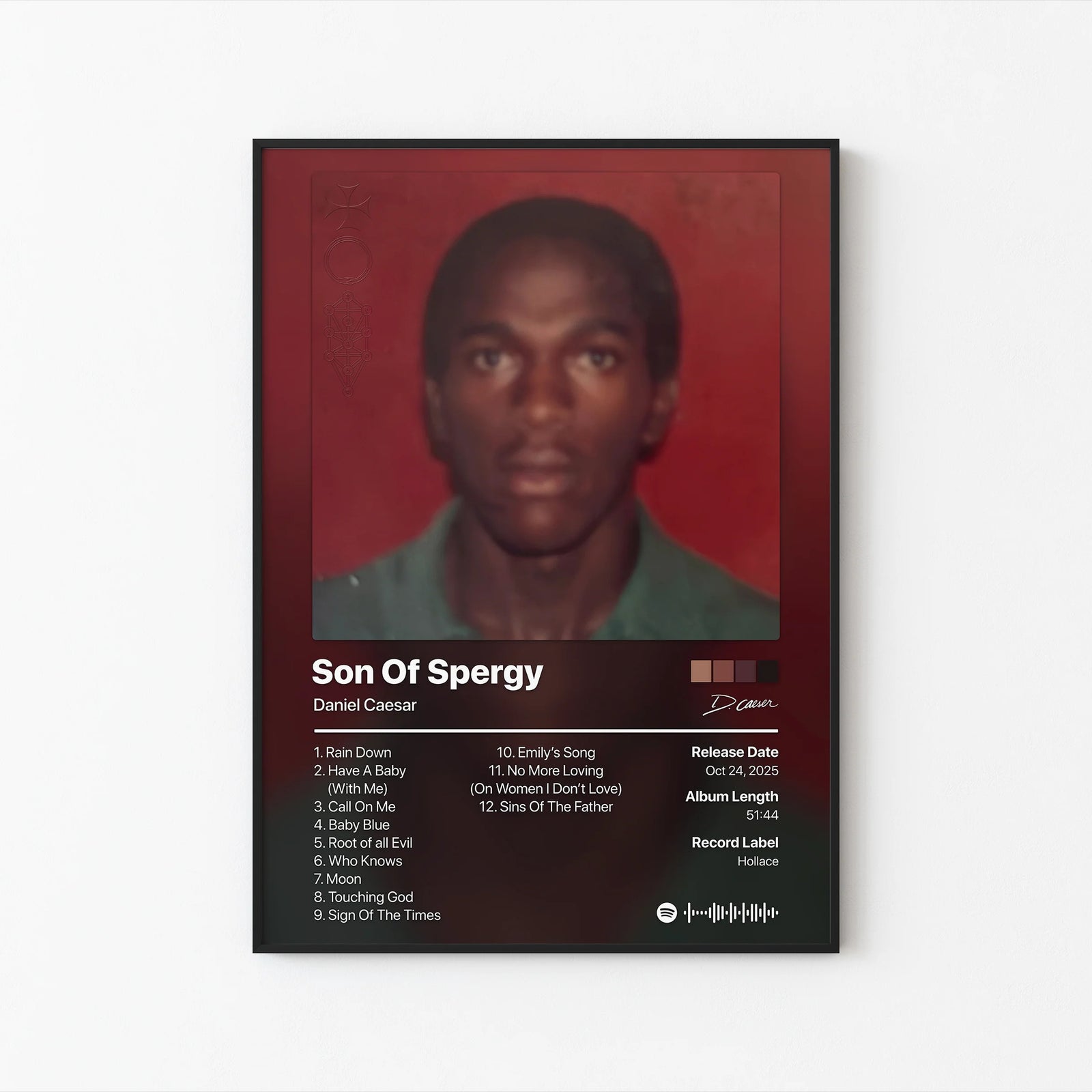 Daniel Caesar Son Of Spergy Tracklist | Unframed Bedroom album cover poster print wall art decor
