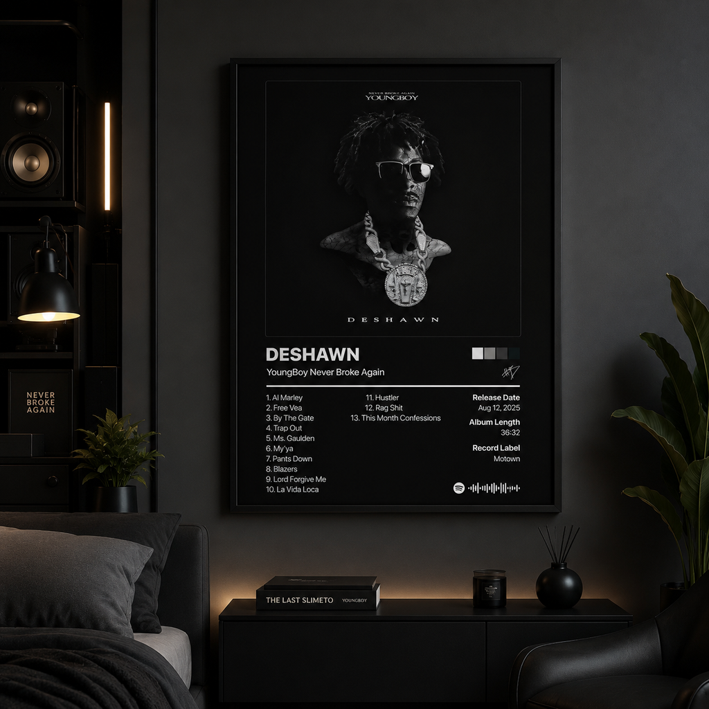 YoungBoy Never Broke Again DESHAWN Tracklist  | Unframed Bedroom Wall Art album cover poster print wall art decor