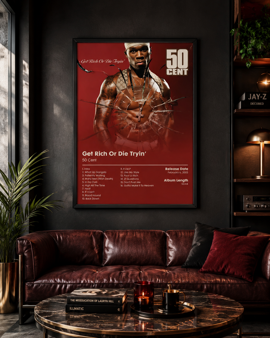 50 Cent Get Rich Or Die Tryin’ Tracklist  | Unframed Bedroom Wall Art album cover poster print wall art decor
