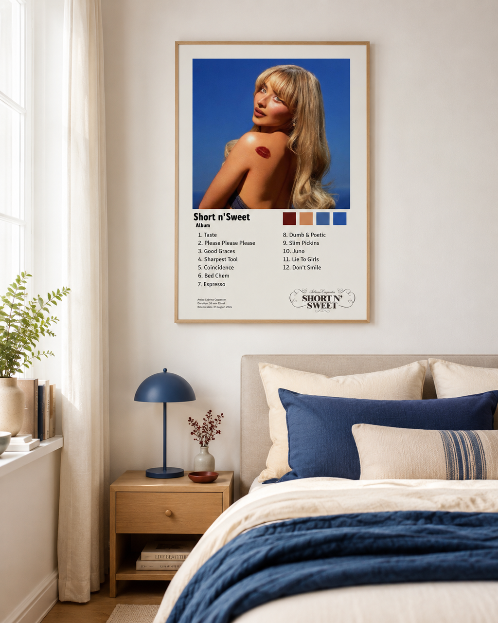 Sabrina Carpenter Short n’ Sweet Tracklist  | Unframed Bedroom Wall Art album cover poster print wall art decor