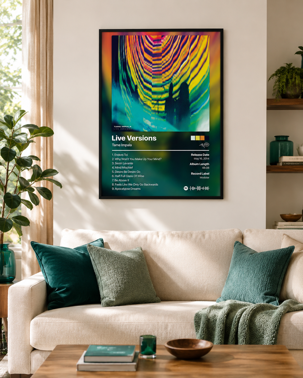 Tame Impala Live Versions Tracklist  | Unframed Bedroom Wall Art album cover poster print wall art decor