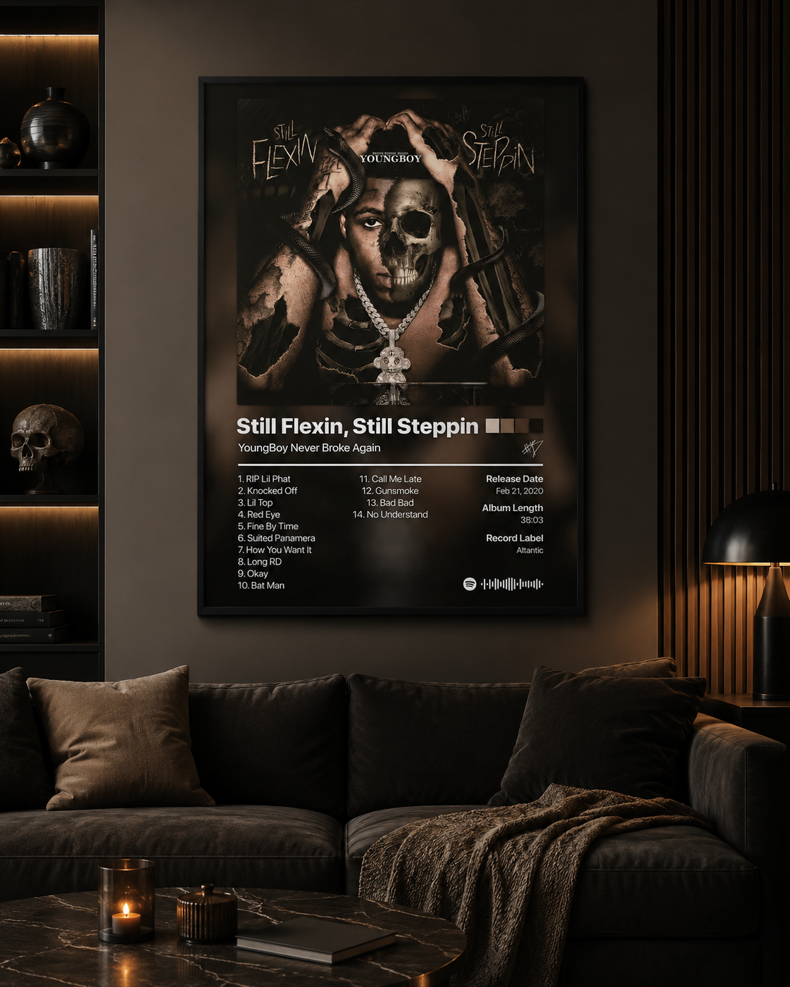 YoungBoy Never Broke Again Still Flexin, Still Steppin Tracklist | Unframed Bedroom album cover poster print wall art decor