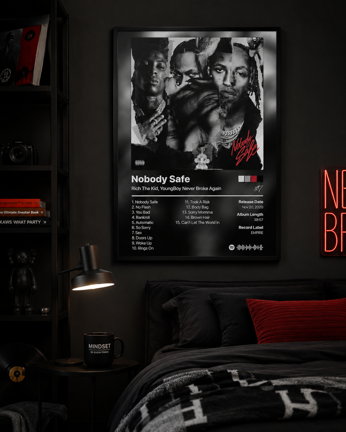 Rich The Kid & YoungBoy Never Broke Again Nobody Safe Tracklist | Unframed Bedroom album cover poster print wall art decor