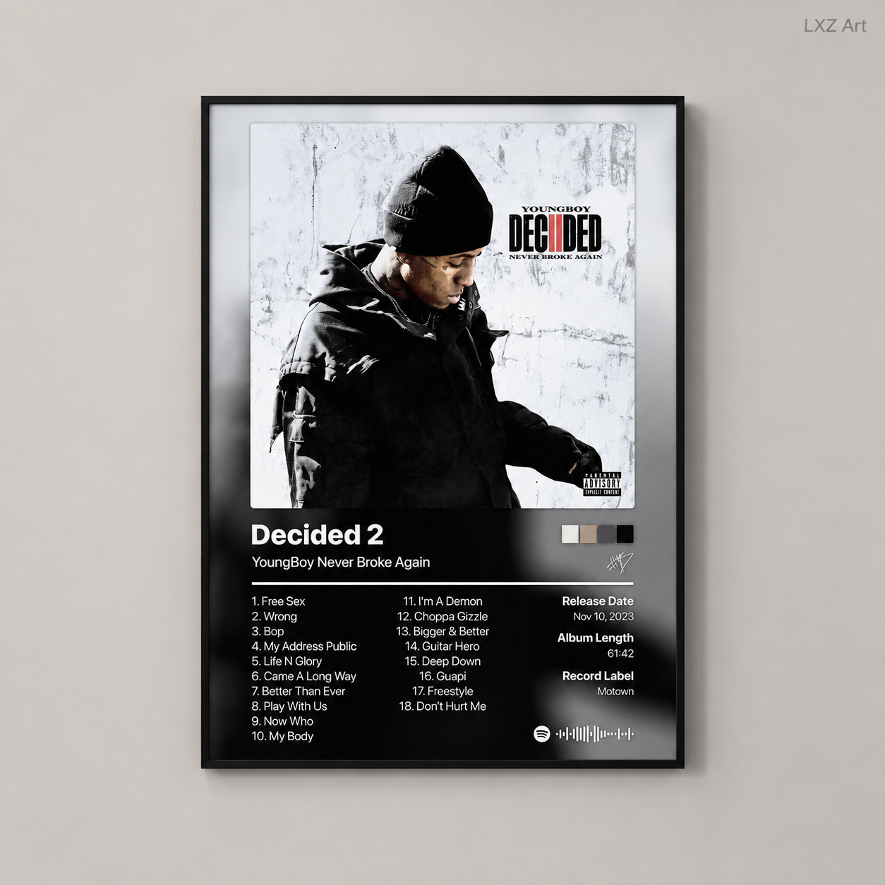 YoungBoy Never Broke Again Decided 2 Tracklist Poster | Unframed Bedroom Wall Art