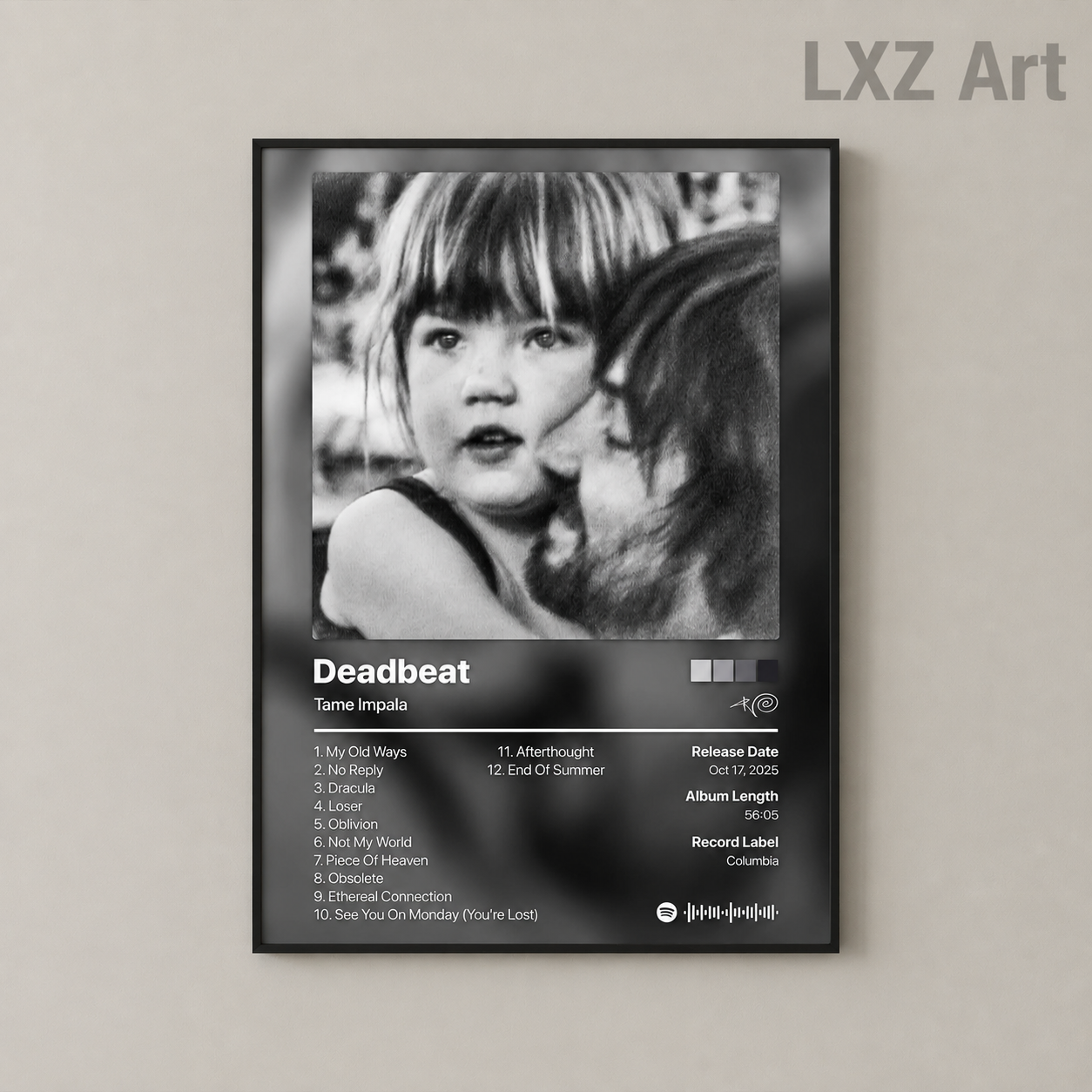 Tame Impala Deadbeat Tracklist Poster | Unframed Bedroom Wall Art
