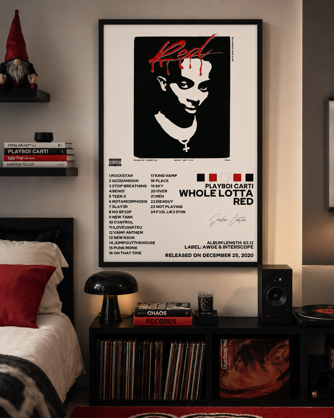 Playboi Carti Whole Lotta Red Tracklist | Unframed Bedroom album cover poster print wall art decor