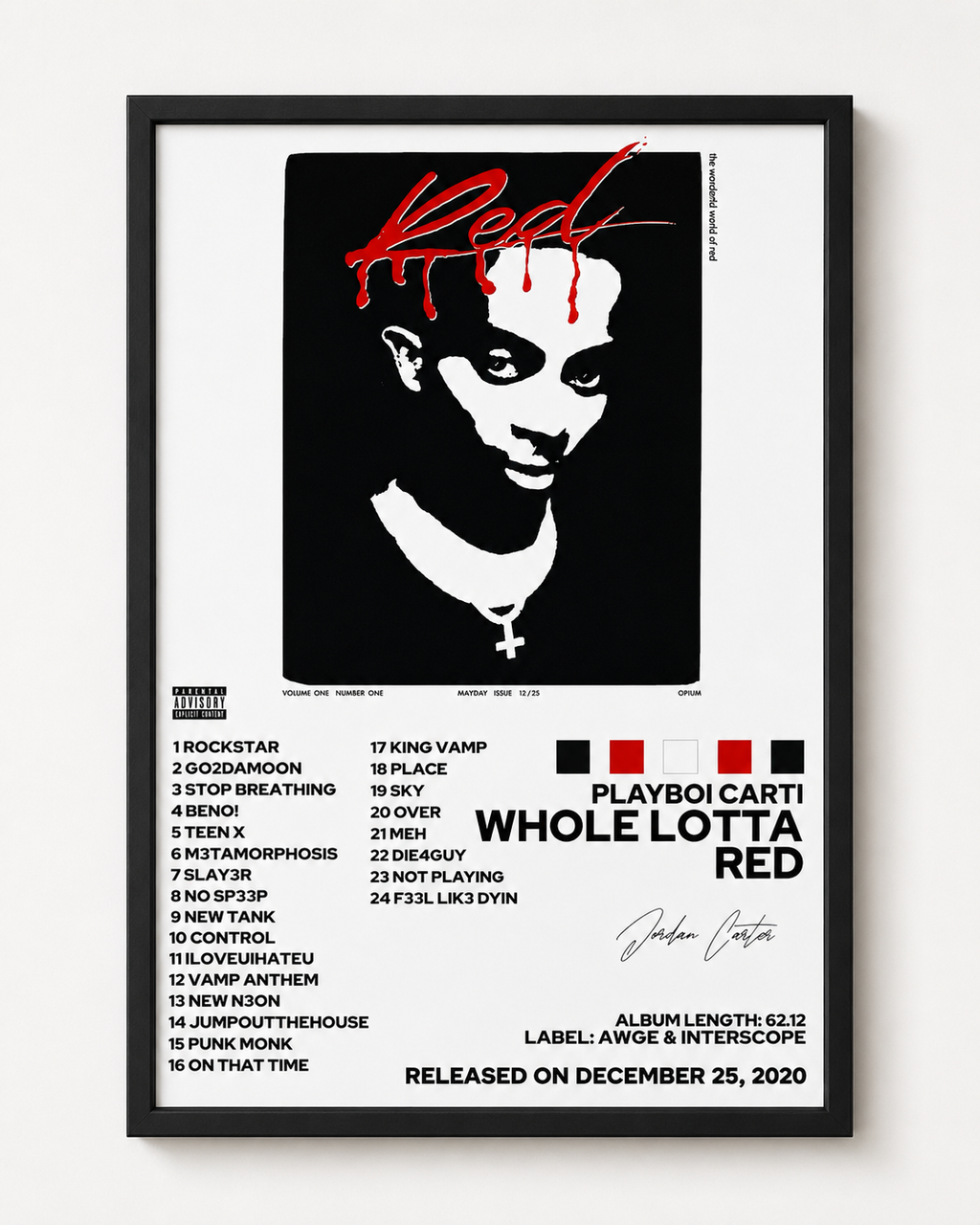 Playboi Carti Whole Lotta Red Tracklist  | Unframed Bedroom Wall Art album cover poster print wall art decor