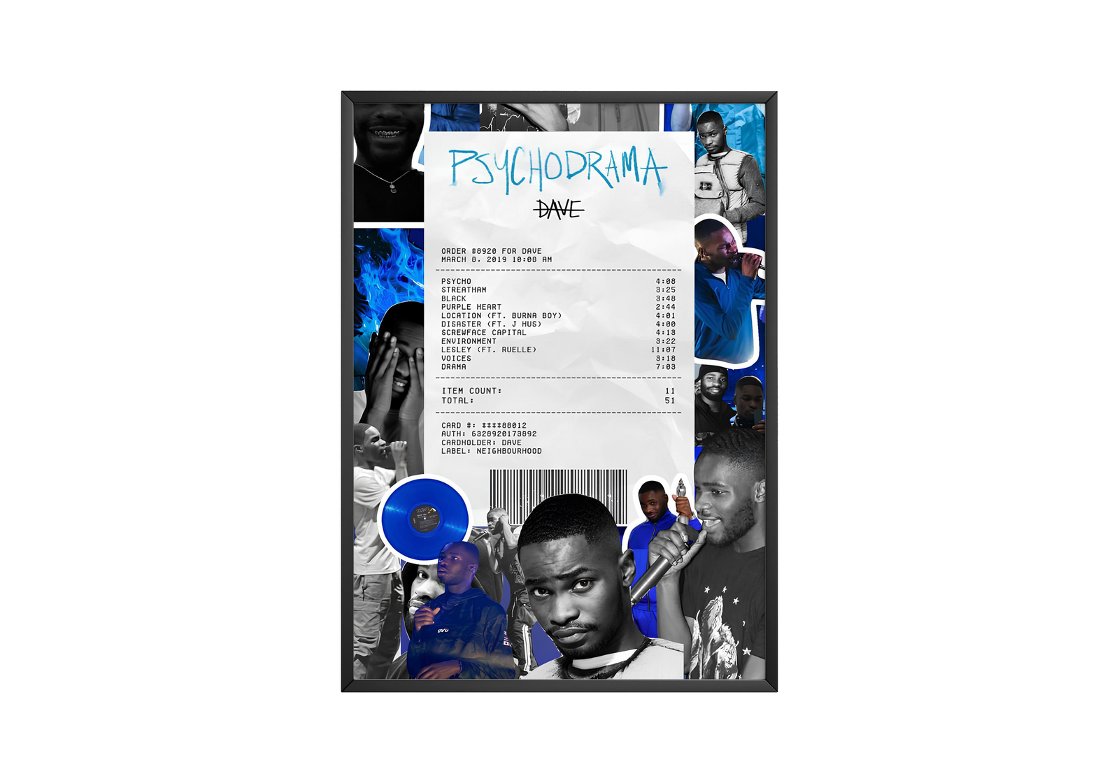 Dave - PSYCHODRAMA Receipts album cover poster print wall art decor