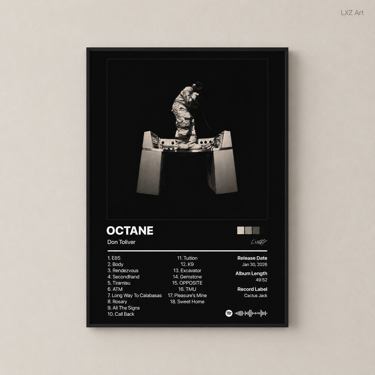 Don Toliver OCTANE Tracklist Poster | Unframed Bedroom Wall Art
