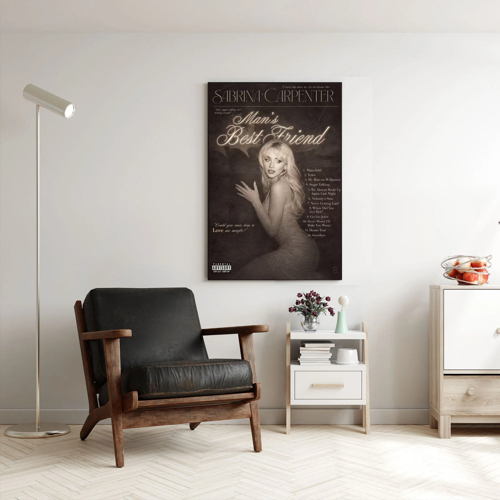Sabrina Carpenter Man’s Best Friend Tracklist | Unframed Bedroom album cover poster print wall art decor