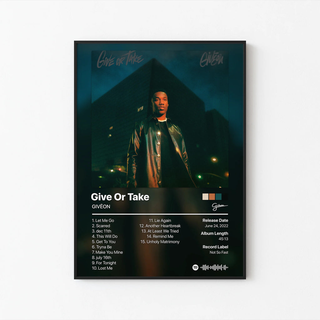 GIVĒON Give Or Take Tracklist  | Unframed Bedroom Wall Art album cover poster print wall art decor
