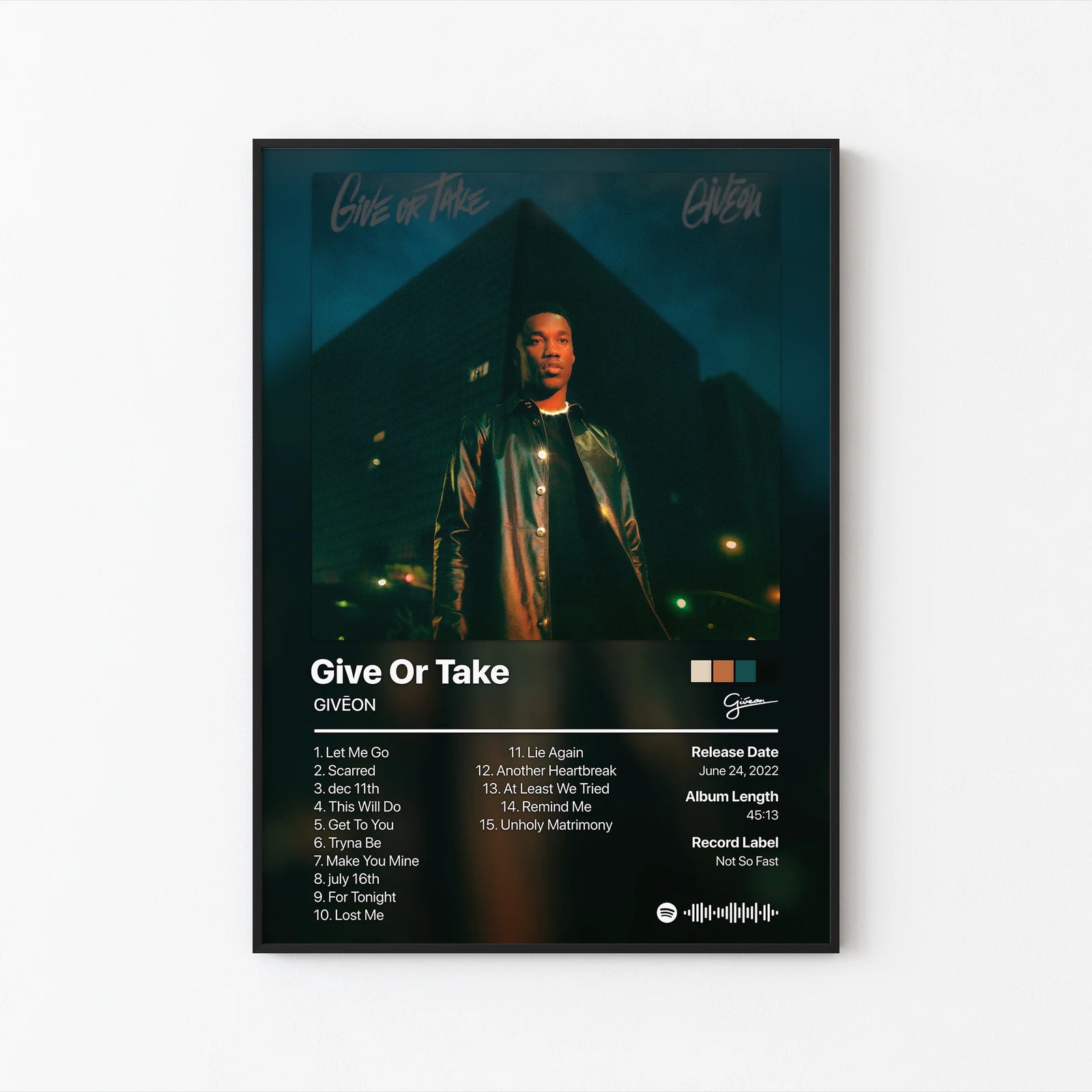 GIVĒON Give Or Take Tracklist | Unframed Bedroom album cover poster print wall art decor