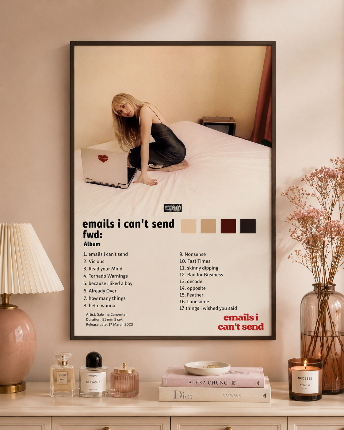 Sabrina Carpenter Emails I Can t Send Fwd: Tracklist  | Unframed Bedroom album cover poster print wall art decor