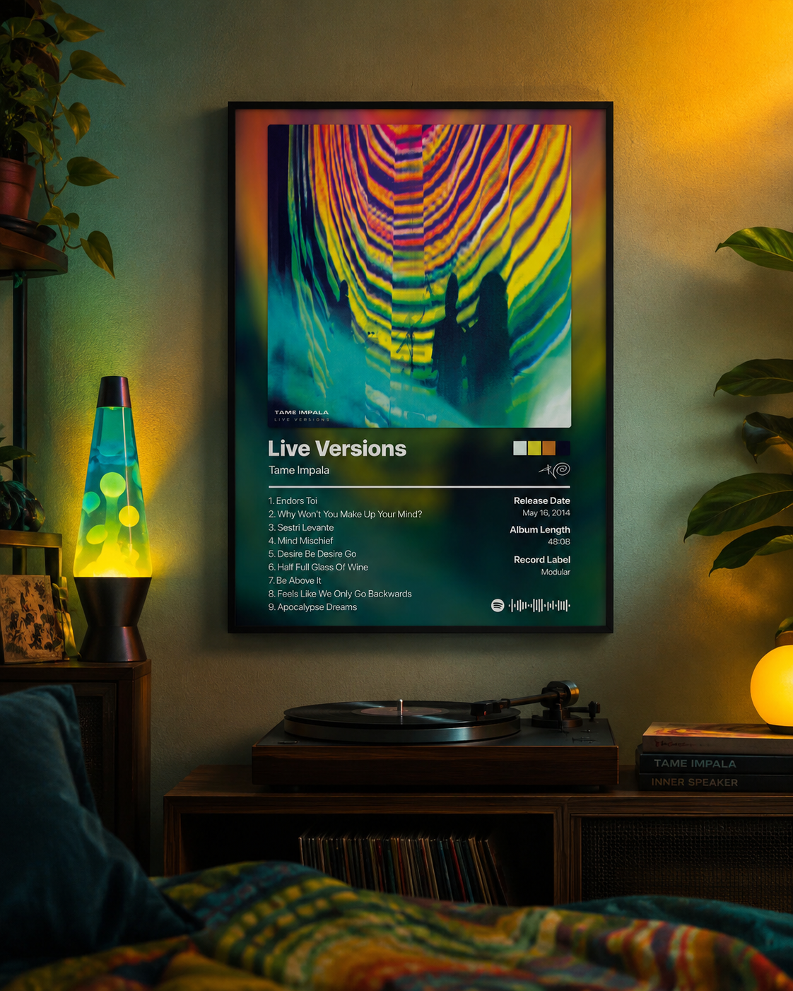 Tame Impala Live Versions Tracklist Poster | Unframed Bedroom Wall Art