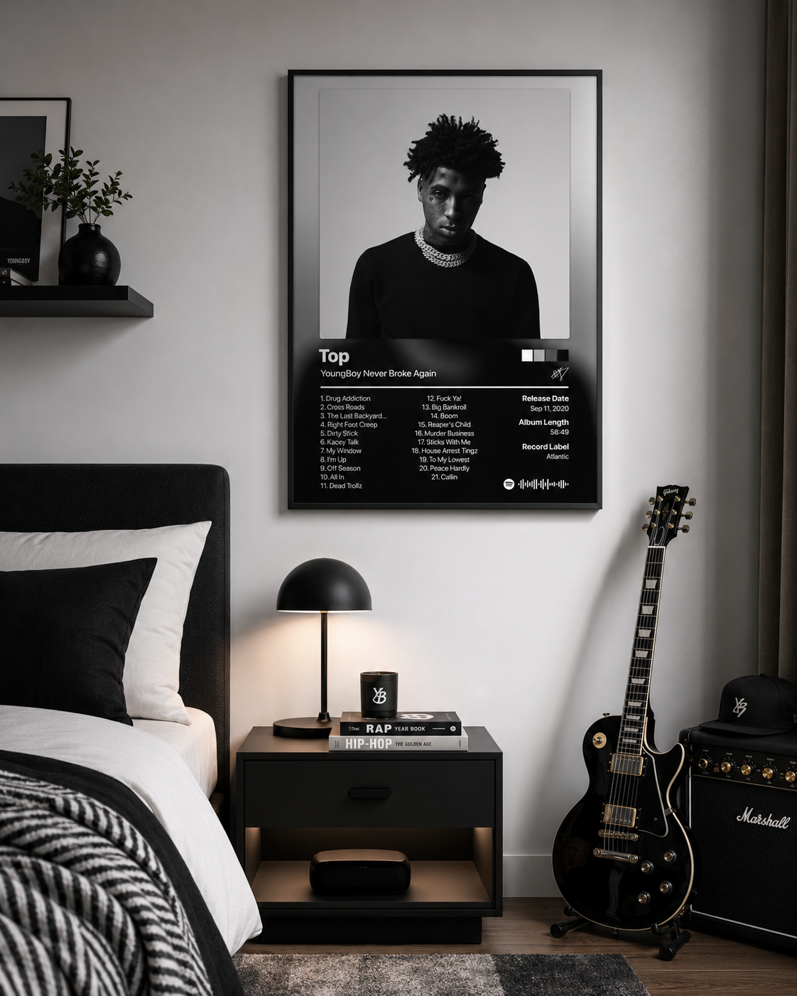 YoungBoy Never Broke Again Top Tracklist Poster | Unframed Bedroom Wall Art