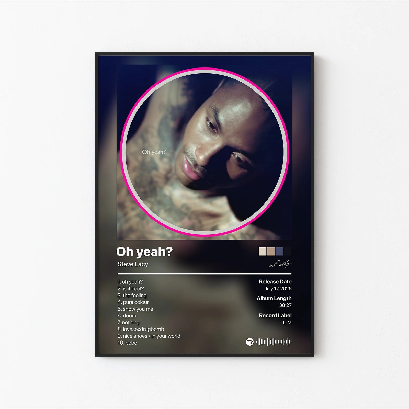 Steve Lacy Oh yeah? Tracklist | Unframed Bedroom album cover poster print wall art decor