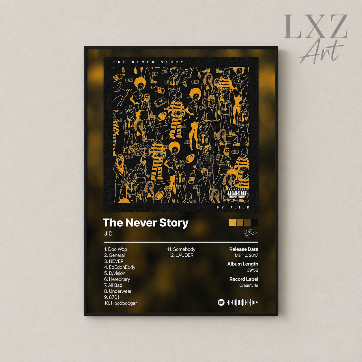JID The Never Story Tracklist Poster | Unframed Bedroom Wall Art