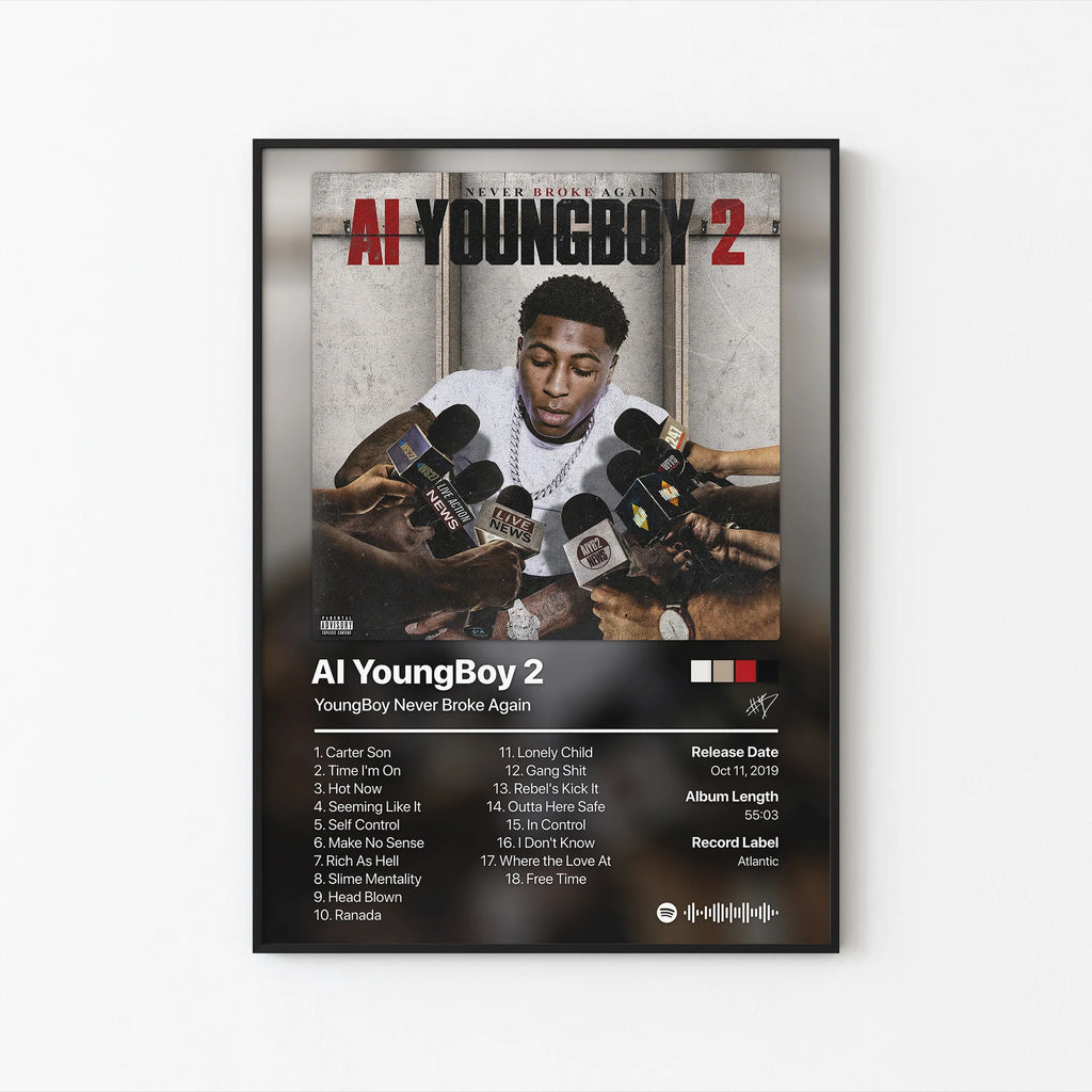 YoungBoy Never Broke Again AI YoungBoy 2 Tracklist  | Unframed Bedroom Wall Art album cover poster print wall art decor