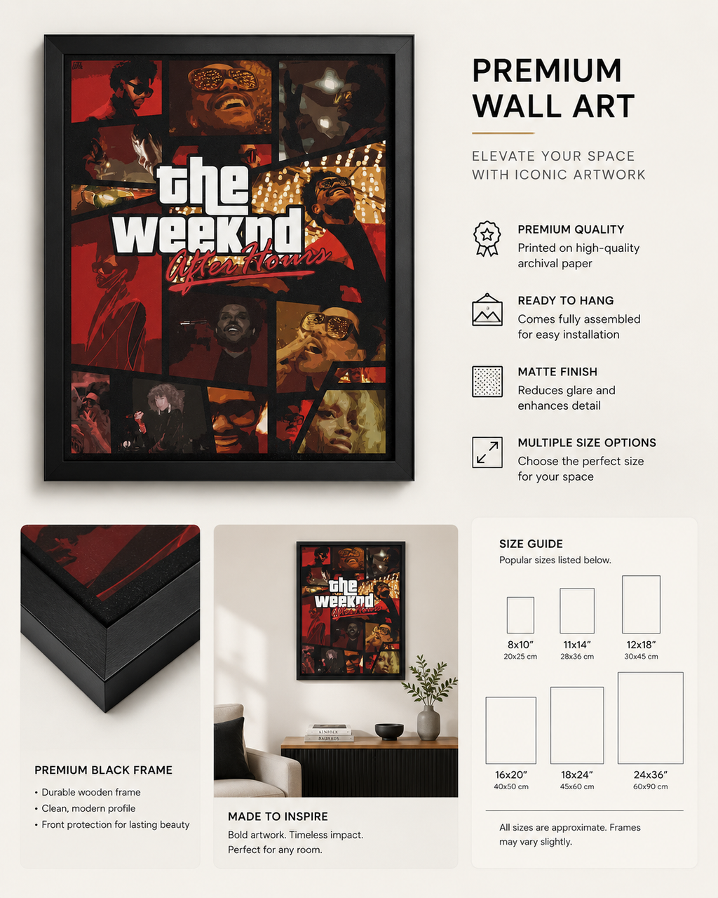 The Weeknd GTA Style Wall Art Print - Premium Canvas , Music Fan Decor album cover poster print wall art decor