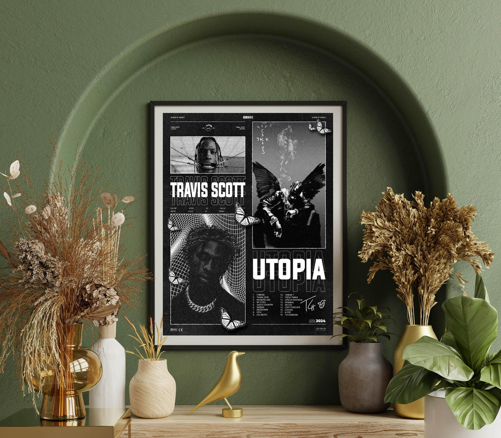 Travis Scott Utopia Tracklist Wall Art Print Black White Edition album cover poster print wall art decor