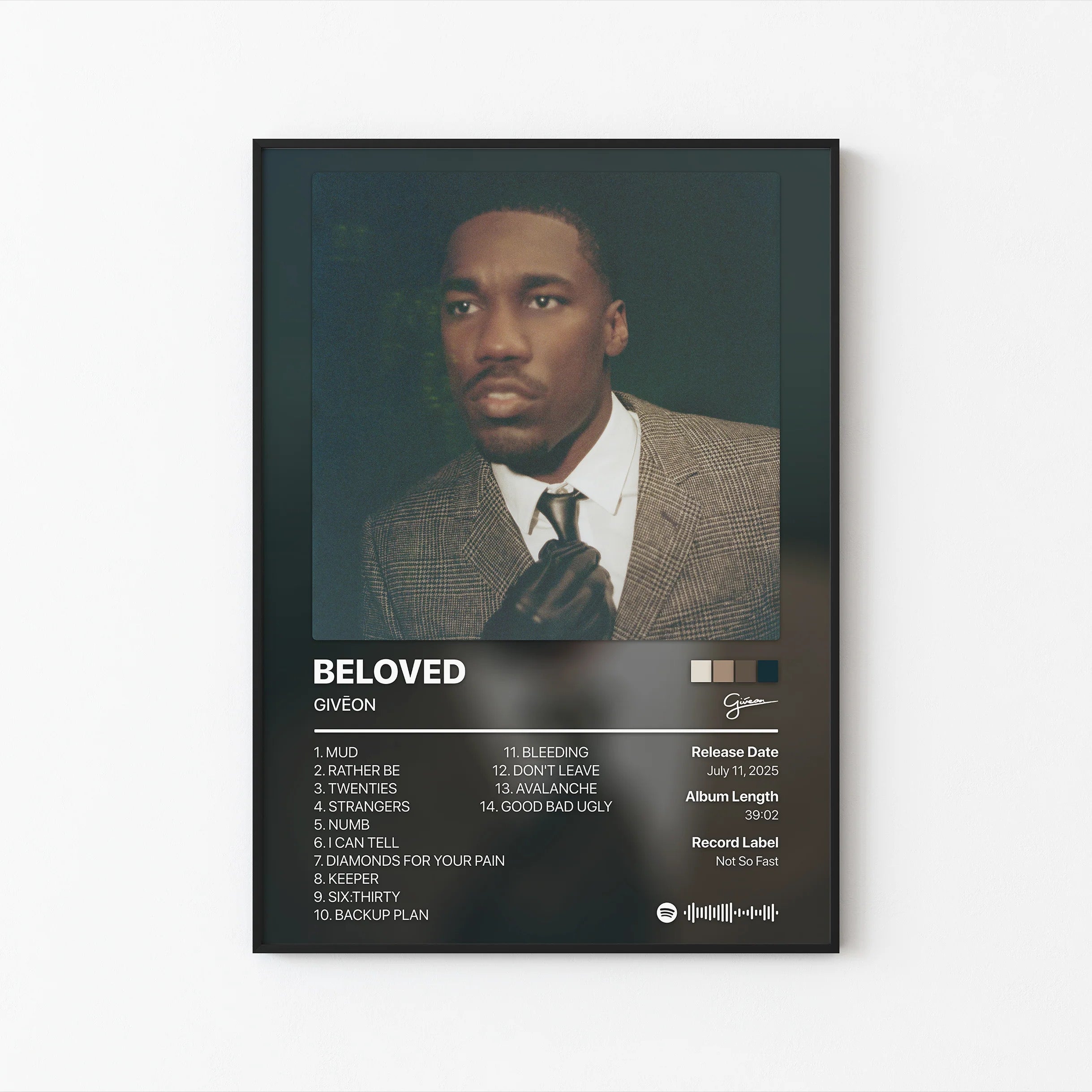 기브온 (GIVĒON) BELOVED 트랙리스트 포스터 | 프레임 없는 침실 벽 예술