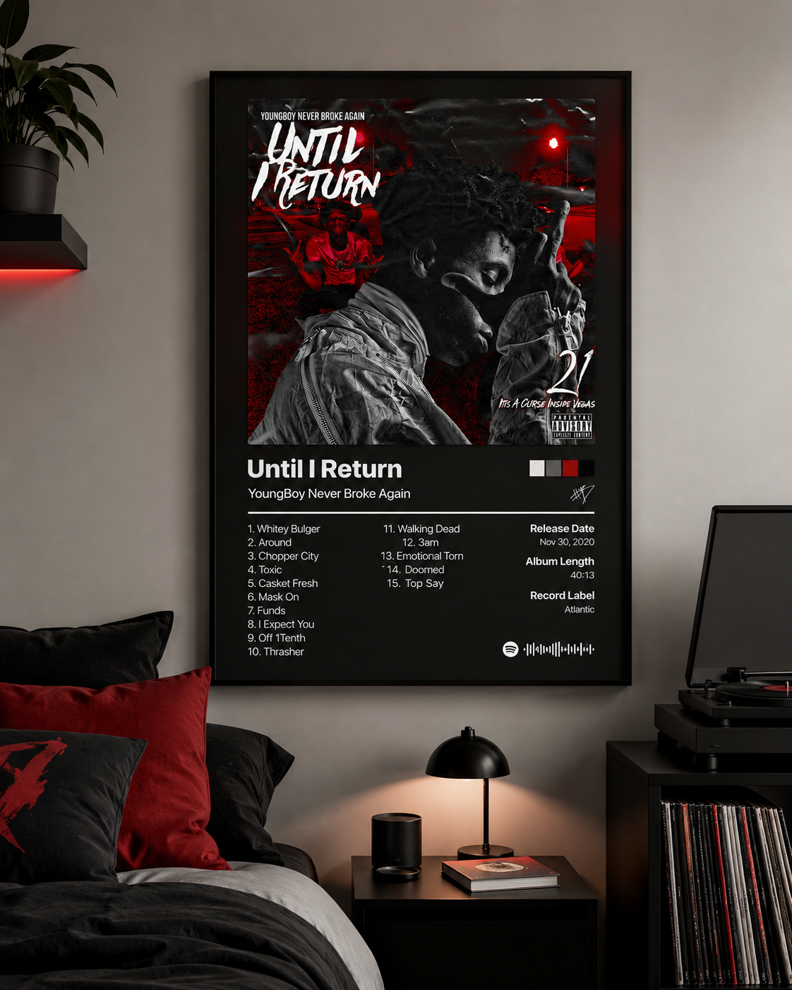 YoungBoy Never Broke Again Until I Return Tracklist Poster | Unframed Bedroom Wall Art