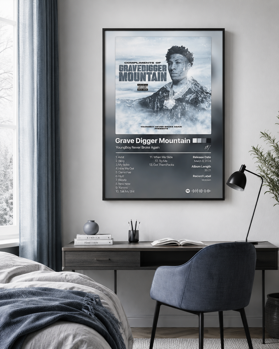 YoungBoy Never Broke Again Grave Digger Mountain Tracklist Poster | Unframed Bedroom Wall Art