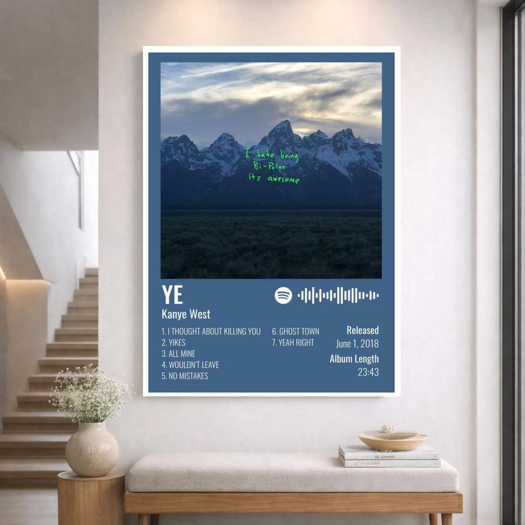 Kanye West Ye Tracklist Wall Art Print Blue Edition album cover poster print wall art decor