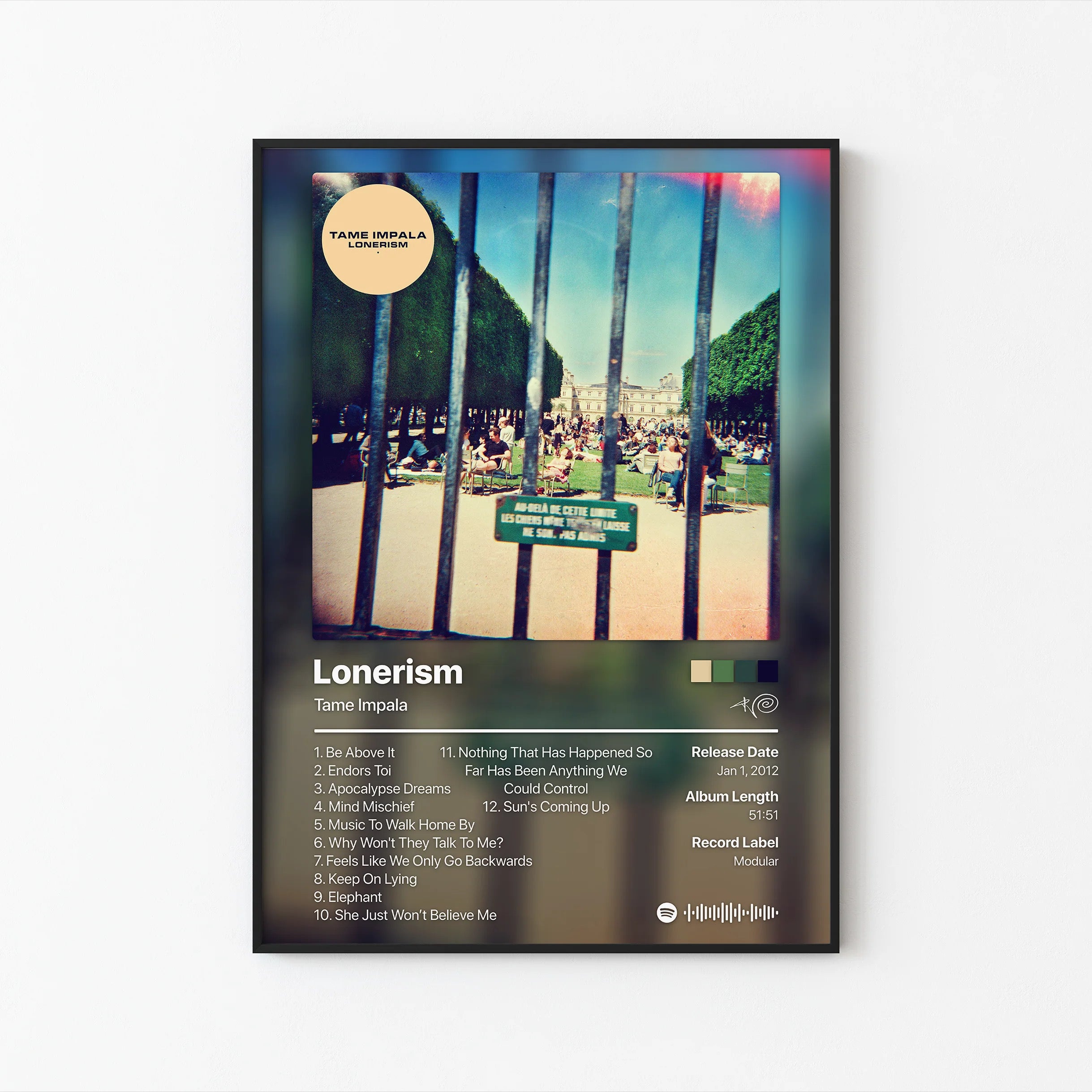 Tame Impala Lonerism 트랙리스트 포스터 | 프레임 없는 침실 벽 장식