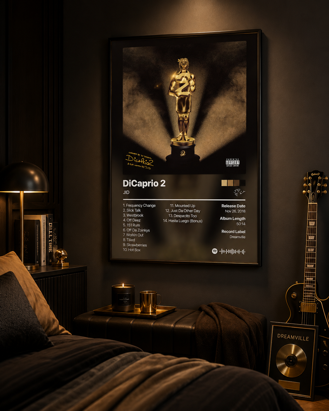 JID DiCaprio 2 Tracklist Poster | Unframed Bedroom Wall Art