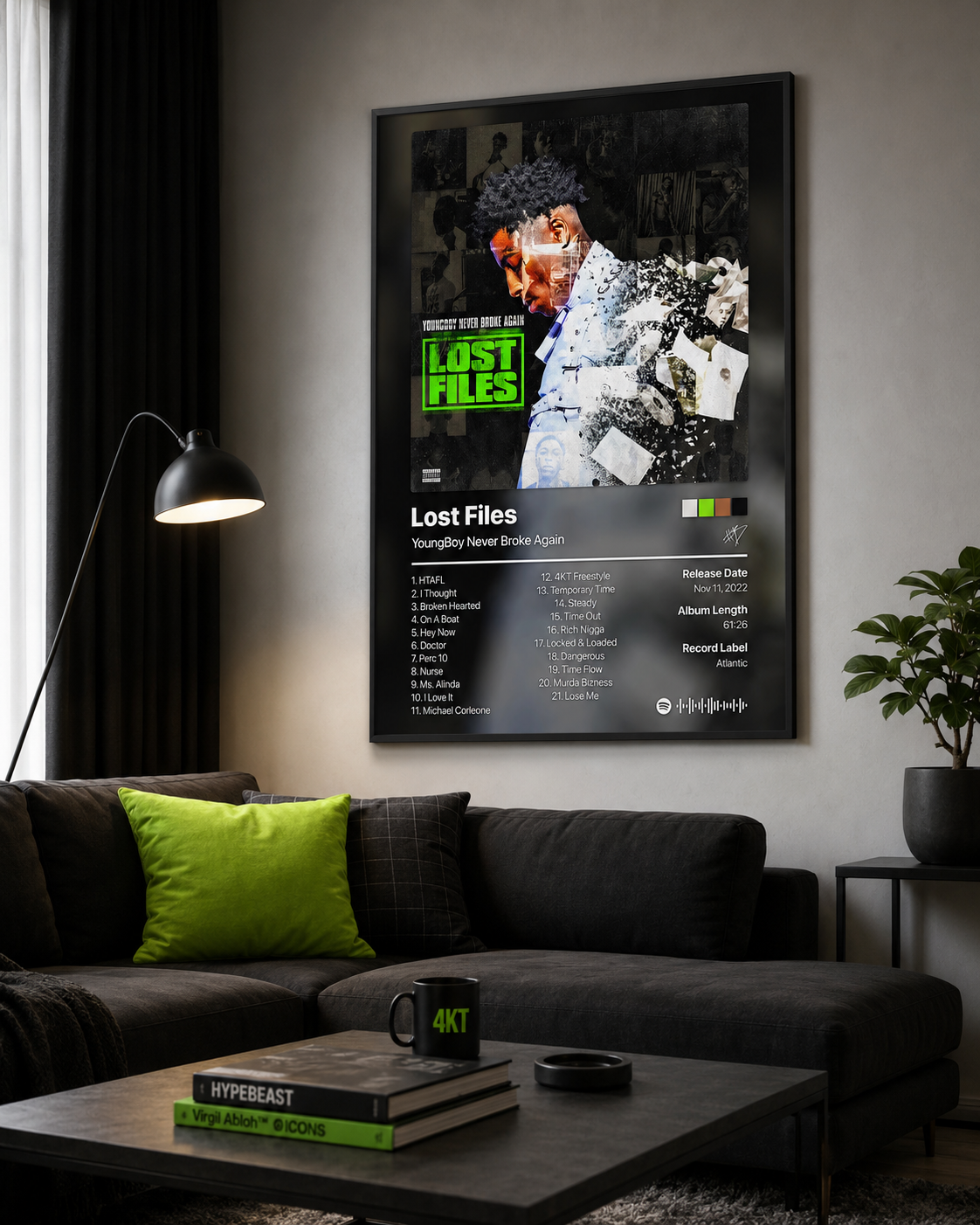 YoungBoy Never Broke Again Lost Files Tracklist Poster | Unframed Bedroom Wall Art