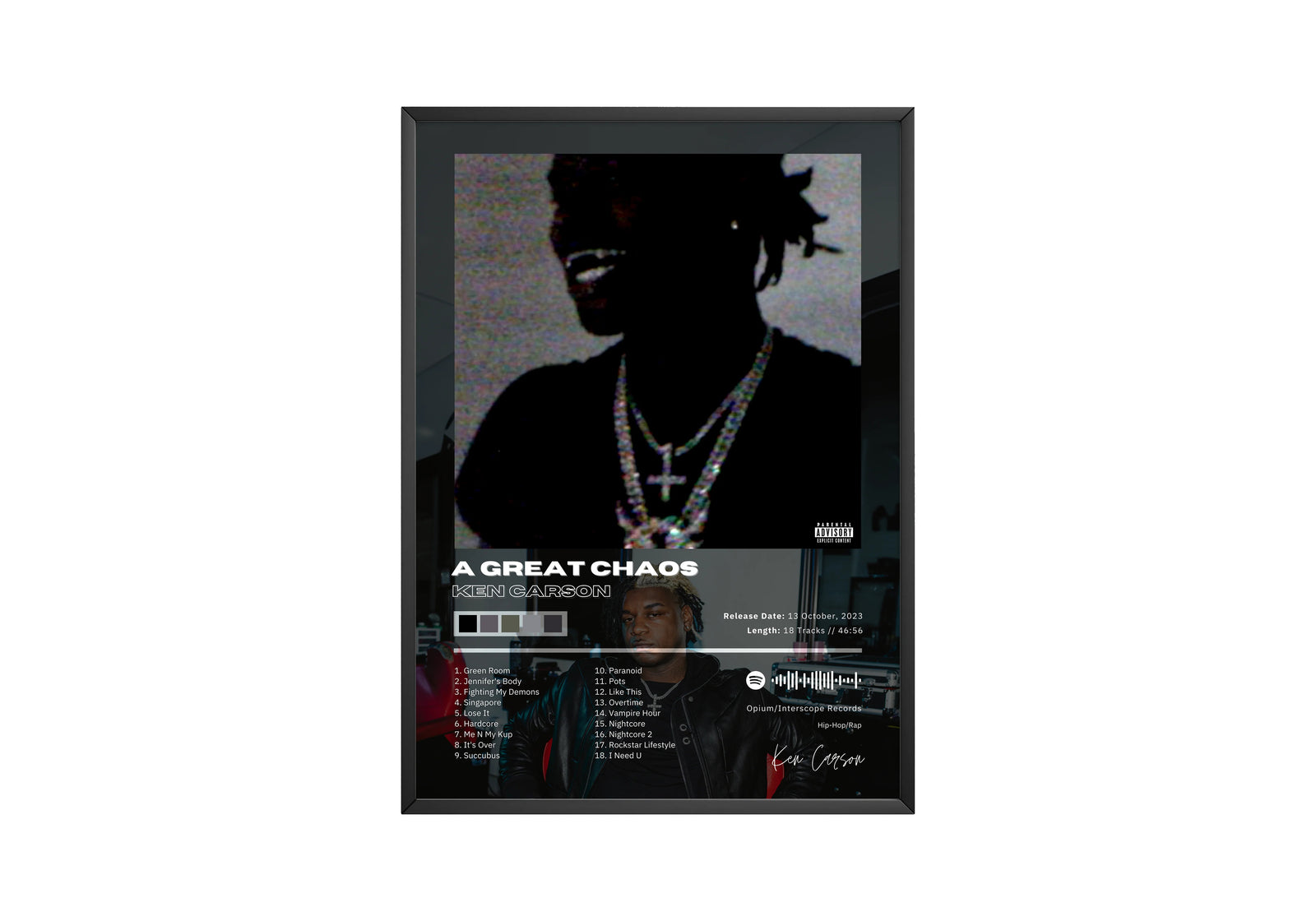 Ken Carson A Great Chaos Tracklist | Unframed Bedroom album cover poster print wall art decor