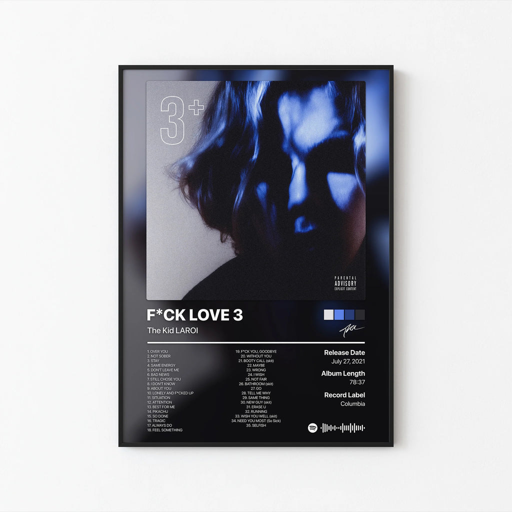 The Kid LAROI F*CK LOVE 3 Tracklist  | Unframed Bedroom Wall Art album cover poster print wall art decor