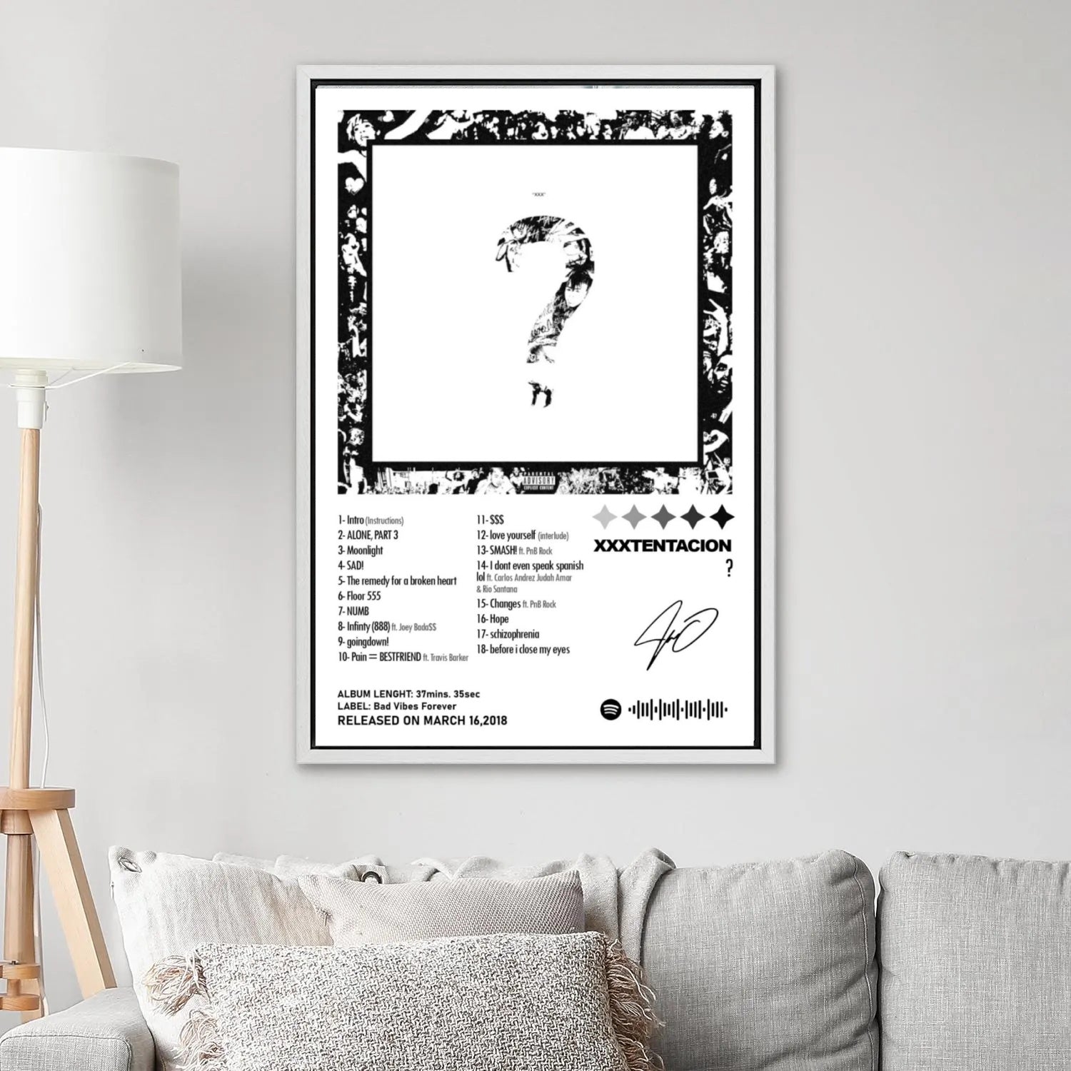 XXXTentacion XXXTENTACION ?  Tracklist Canvas Art album cover poster print wall art decor