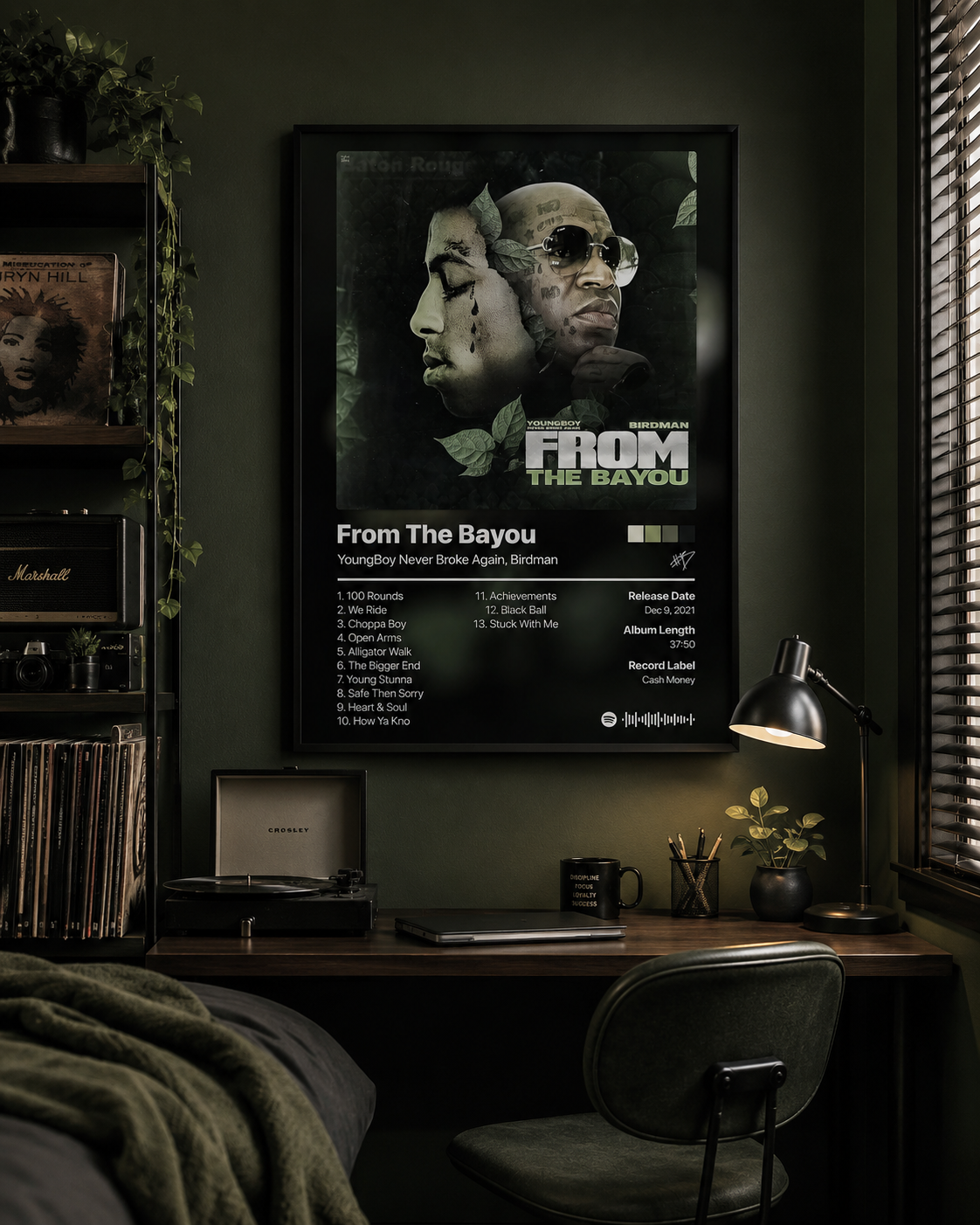 YoungBoy Never Broke Again & Birdman From The Bayou Tracklist Poster | Unframed Bedroom Wall Art