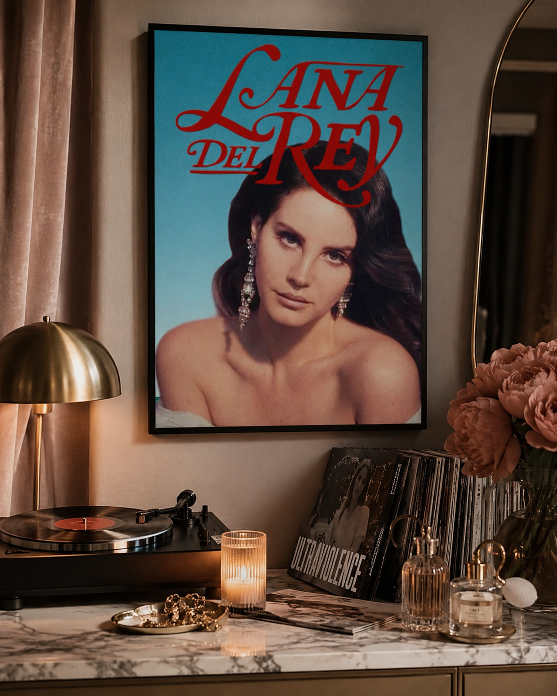 Lana Del Rey Teal Cursive  | Glam Vintage Canvas  for Aesthetic Bedroom Decor album cover poster print wall art decor