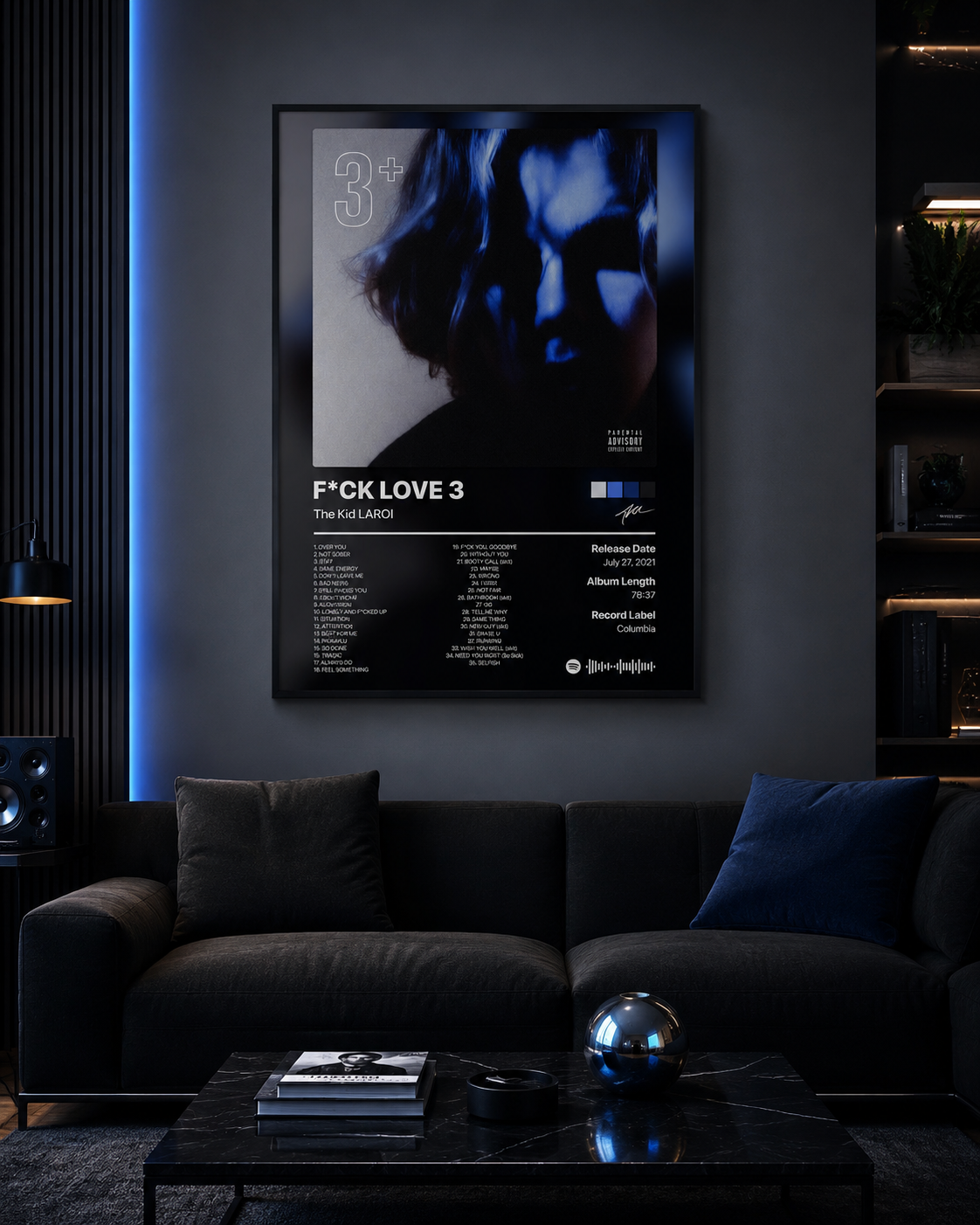 The Kid LAROI F*CK LOVE 3 Tracklist | Unframed Bedroom album cover poster print wall art decor