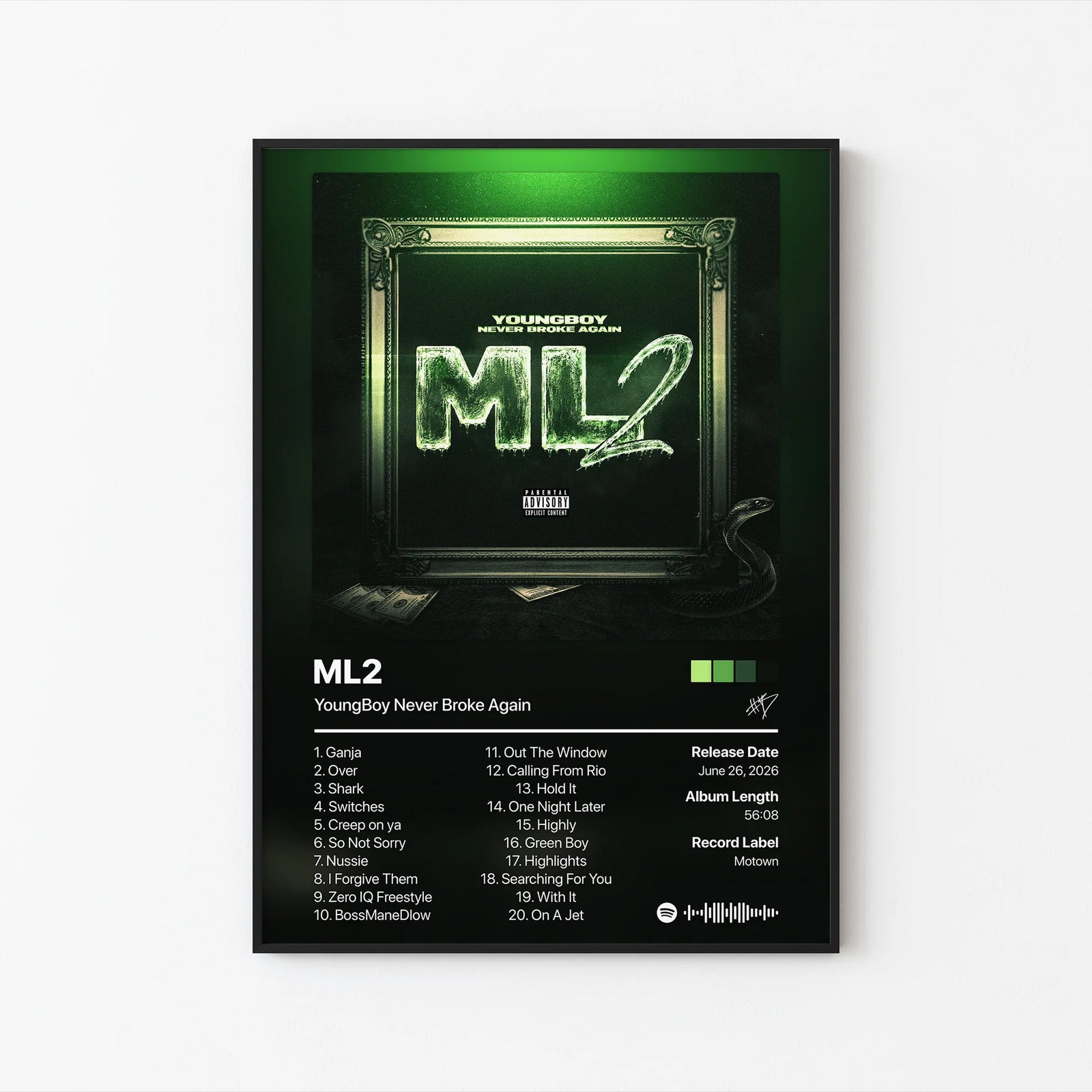 YoungBoy Never Broke Again ML2 Tracklist | Unframed Bedroom album cover poster print wall art decor