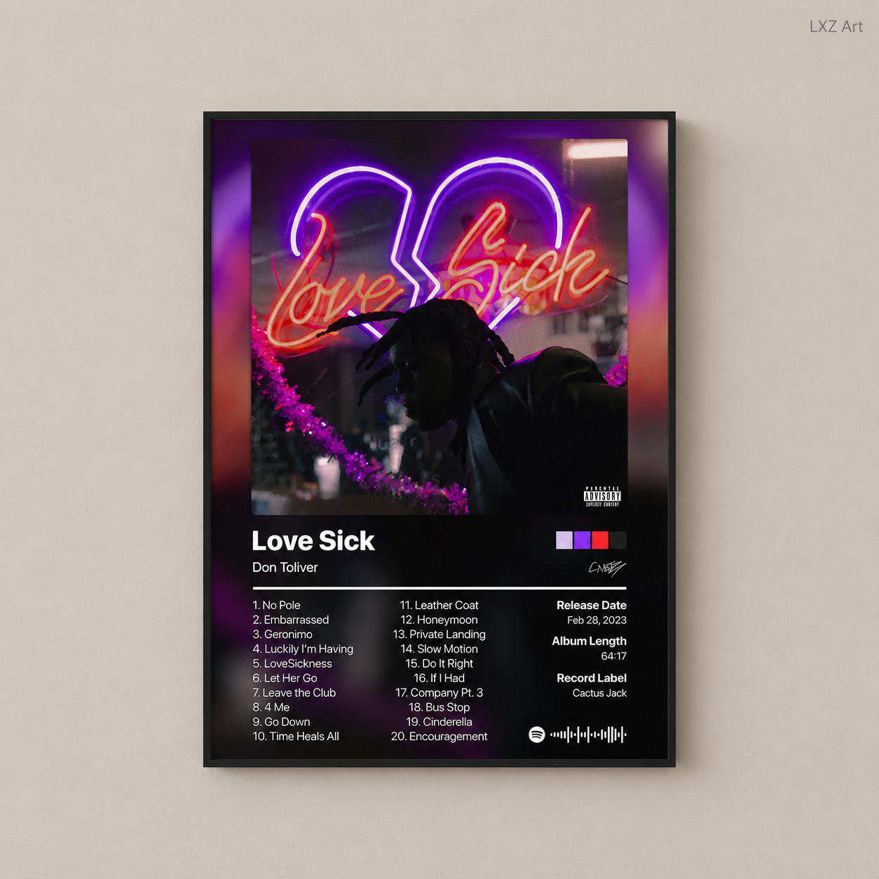 Don Toliver Love Sick Tracklist Poster | Unframed Bedroom Wall Art